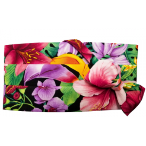 Hawaiian Floral Menagerie Cummerbund and Bow Tie Set